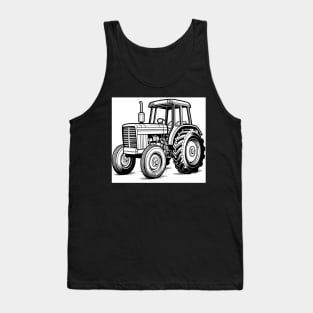 Black And White Tractor Design Tank Top